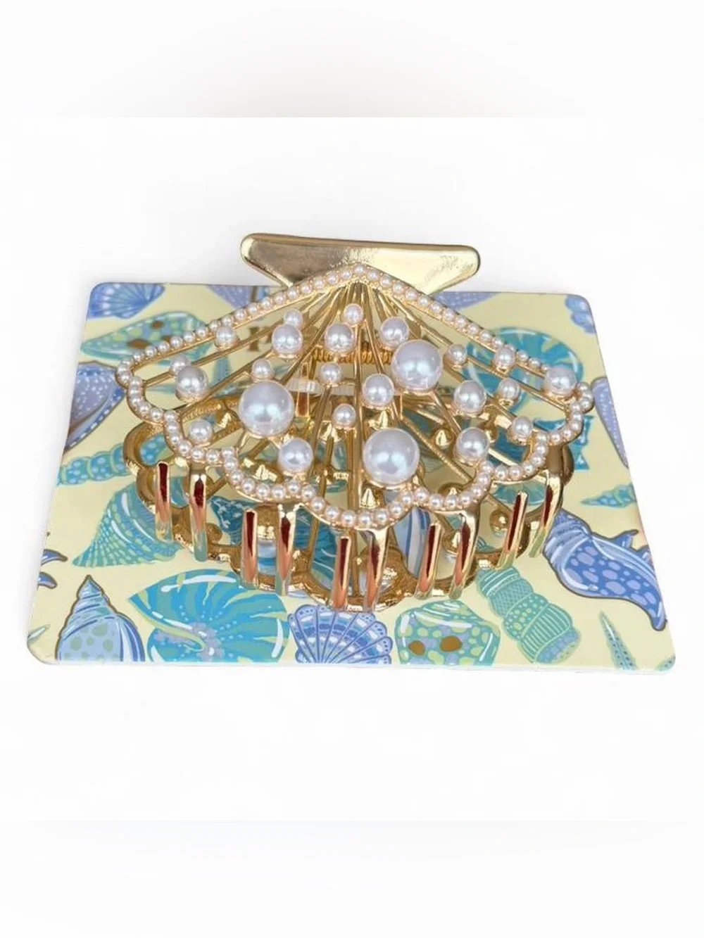 Piper K Pearl Scallop Shell Hair Claw Clip Gold Coastal NWT